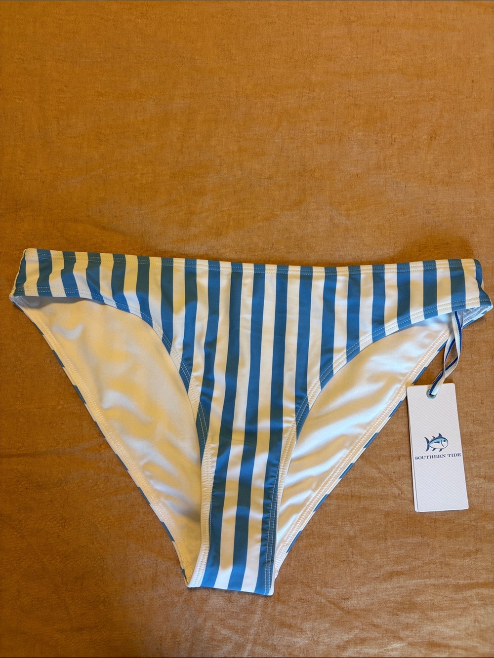 NWT Southern Tide Blue and White Striped Swim Bikini Bottom Size Small